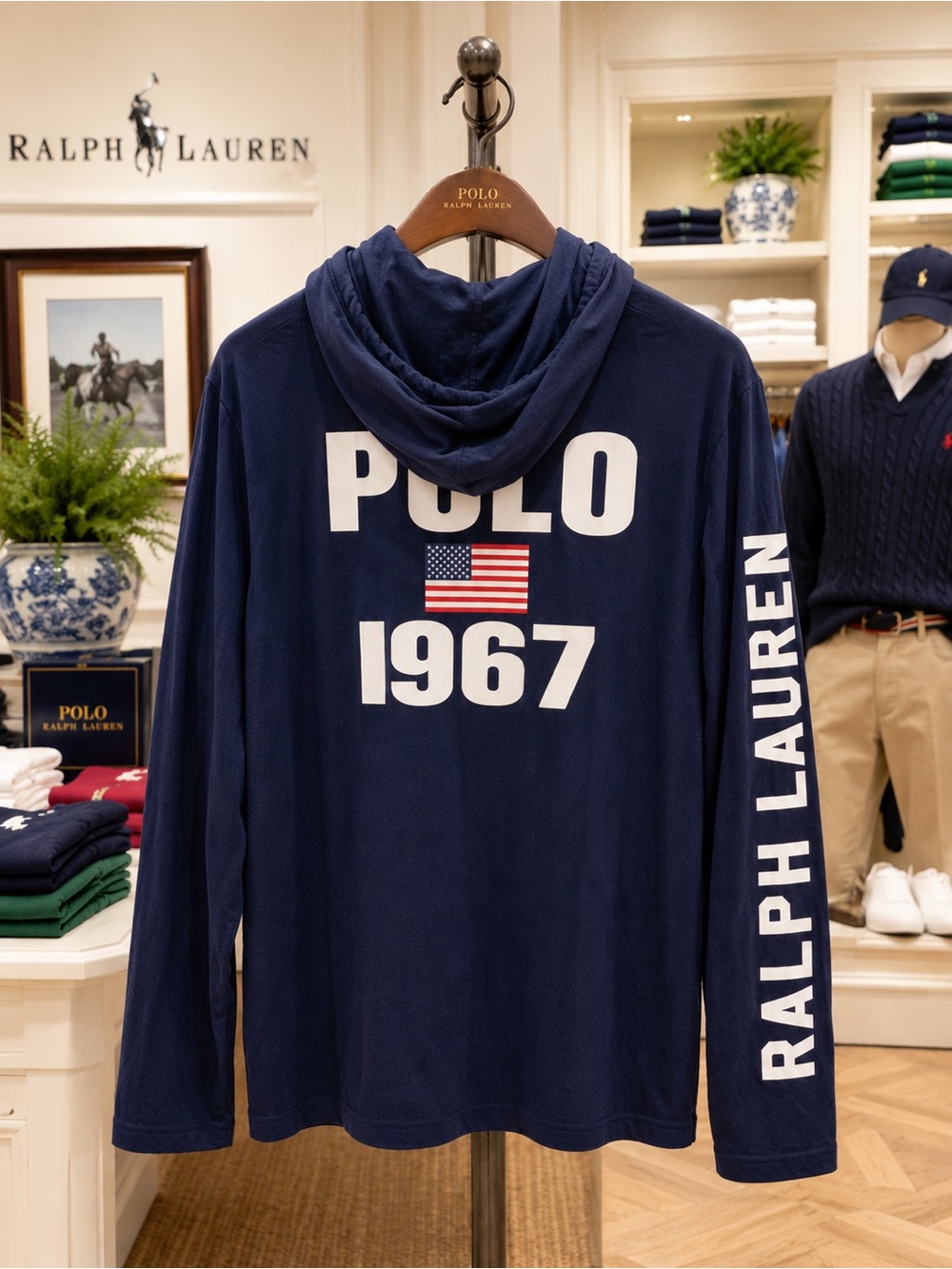 Polo Ralph Lauren Big Pony 1967 Flag Hooded Shirt Navy Men’s M